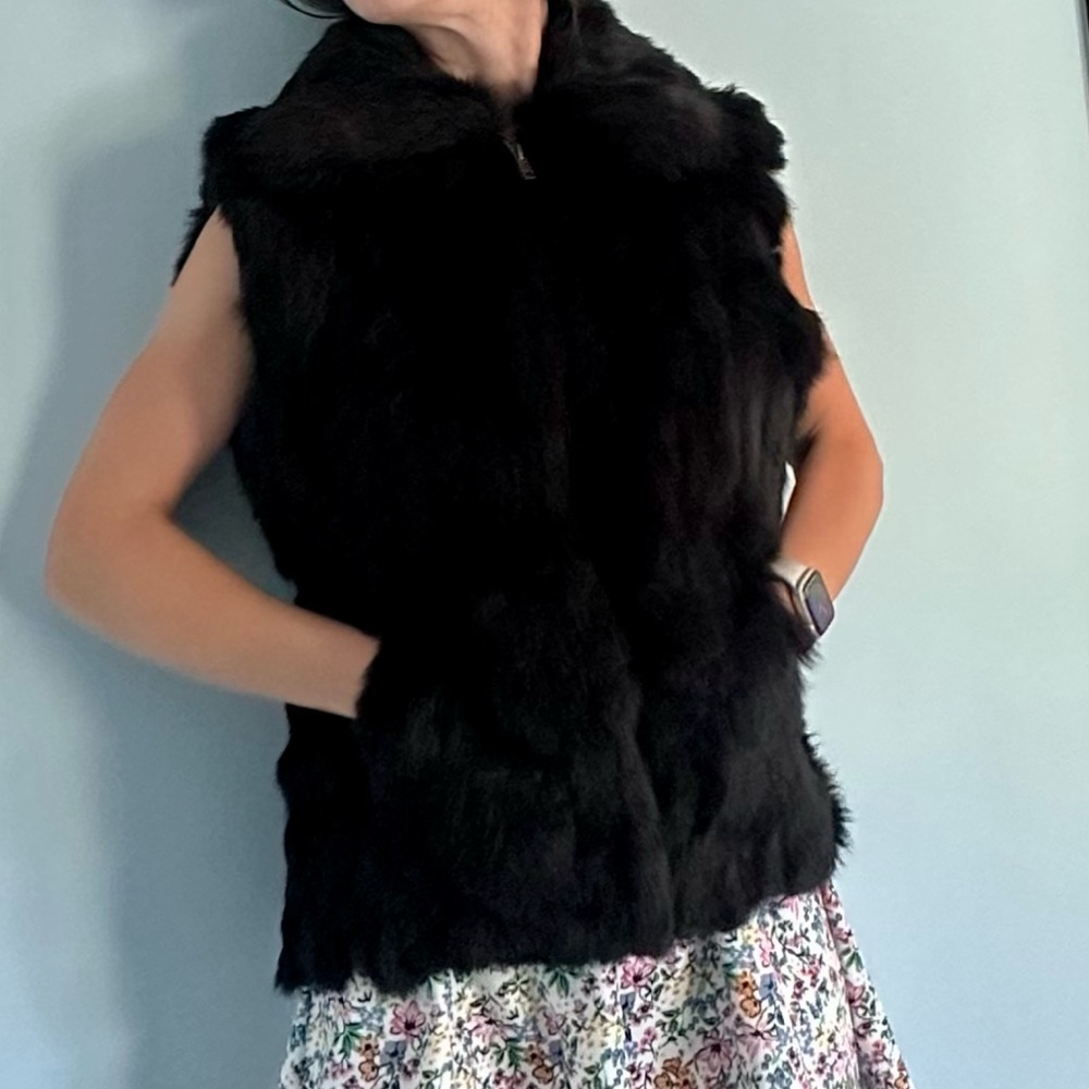 Real Fur Vest Black Rabbit Winter Women S XS - Picture 9 of 10